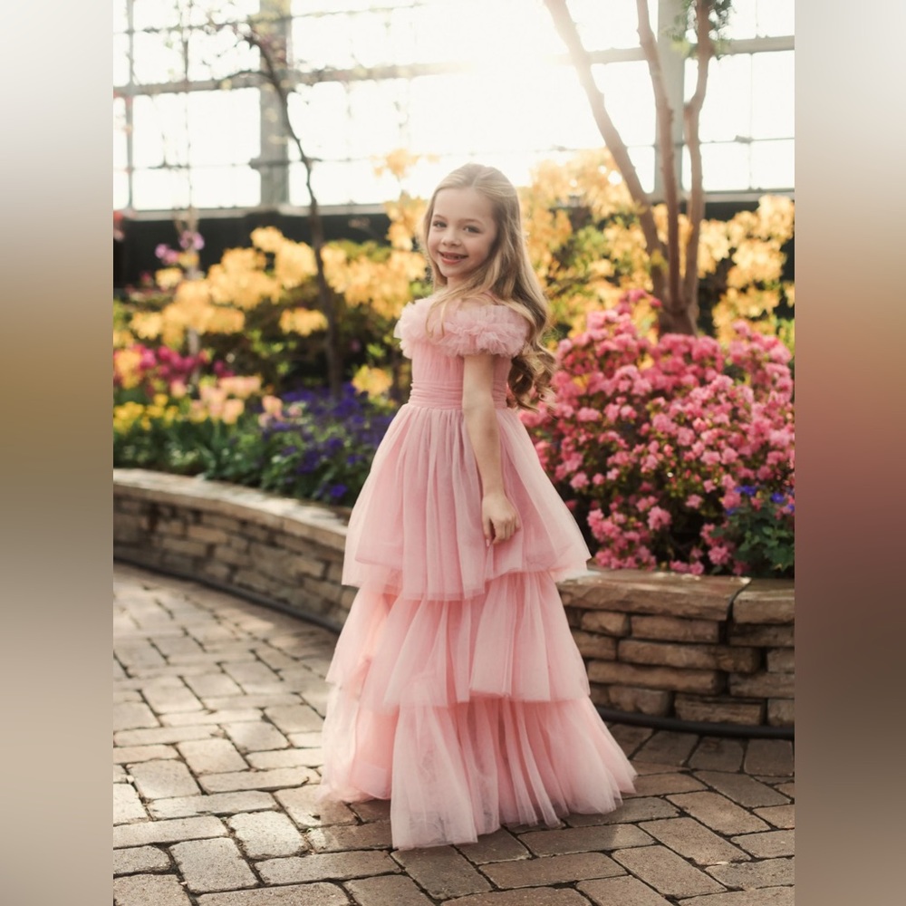 MAC DUGGAL
Pink Girls Off the Shoulder High Low Tulle Dress